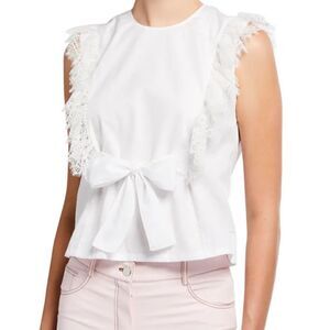 Giambattista Valli White Bow Waist Lace Trim Poplin Blouse | Size 8